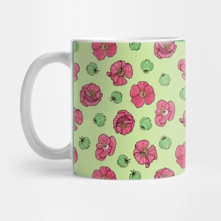 Poppies flowers and seeds pattern - Green Mug